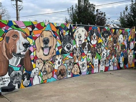 Dog Mural Wall, Dog Murals, Pet Mural, Rustic Art Studio, Dog Mural, Dog Boarding Ideas, Dog Daycare Business, Hotel Pet, Pet Store Ideas