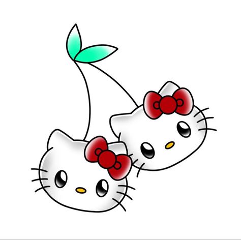 Hello Kitty Cherries, Hello Kitty Tattoo, Half Sleeve Tattoos Forearm, Kitty Tattoo, Hello Kitty Design, Cherry Tattoos, Witch Drawing, Hello Kitty Tattoos, Walpaper Hello Kitty