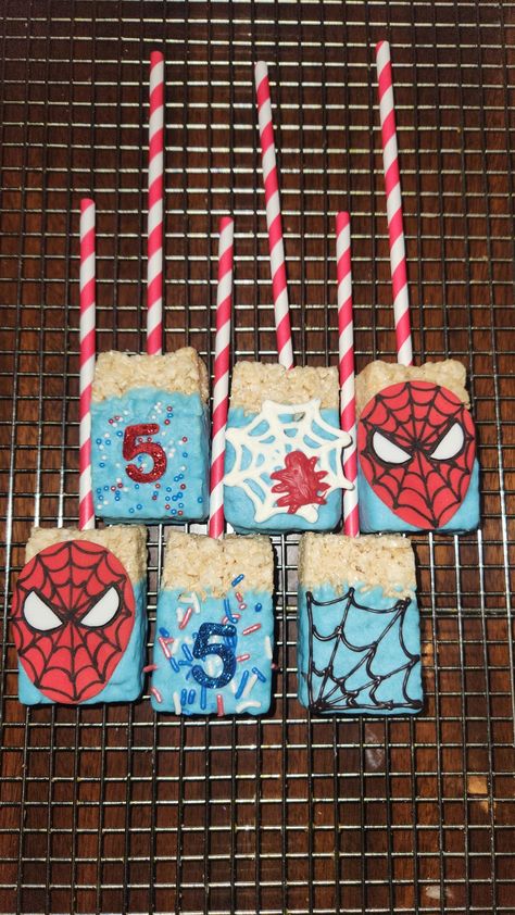 Spidey And His Amazing Friends Rice Krispies, Spiderman Rice Krispie Treats, Spider Man Rice Crispy Treats, Spider Man Party Treats, Spider Man Rice Krispies, Spiderman Rice Crispy Treats, Spiderman Birthday Treats, Spiderman Treats Ideas, Spiderman Treats