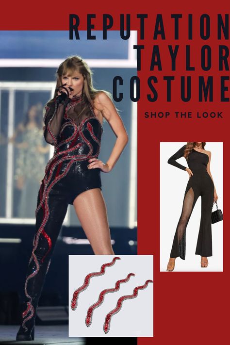 Reputation Diy Outfit, Easy Reputation Outfits, Diy Reputation Bodysuit, Diy Reputation Outfits, Diy Jumpsuit, Bodysuit Diy, Taylor Outfits, Taylor Swift Tour Outfits, Red Snake