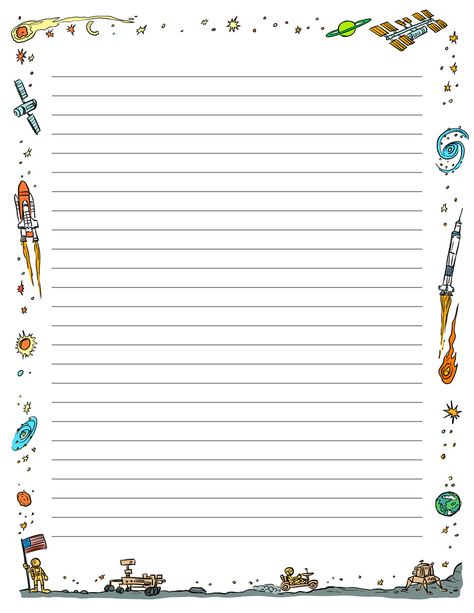 Kids Notebook Design, Space Writing, Lined Paper Template, Notebook Paper Template, Paper Template Free, Writing Paper Template, Printable Border, Printable Lined Paper, Writing Paper Printable Stationery