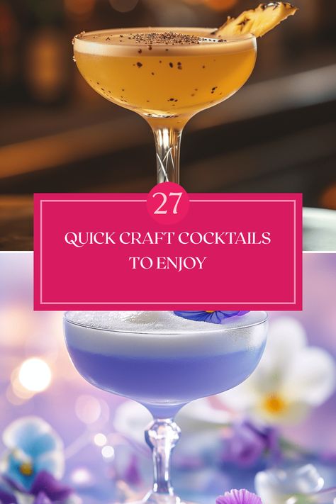 Discover 27 unique and delightful craft cocktail recipes that you can create in minutes. From refreshing Szechuan Sour to herbal Blueberry Sage, these cocktails cater to every taste. Learn how to blend flavors effortlessly with options like the smoky Ready Fire Aim or the floral Madame Butterfly. Impress your friends at any gathering with playful concoctions and creative presentations. Perfect for beginners and experienced mixologists alike, make cocktail time fun and easy with these delicious beverages crafted for any occasion. Creative Cocktails Presentation, Pineapple Syrup, Craft Cocktail Recipe, Cocktail List, Madame Butterfly, Citrus Twist, Craft Cocktail, Creative Cocktail, Honey Syrup