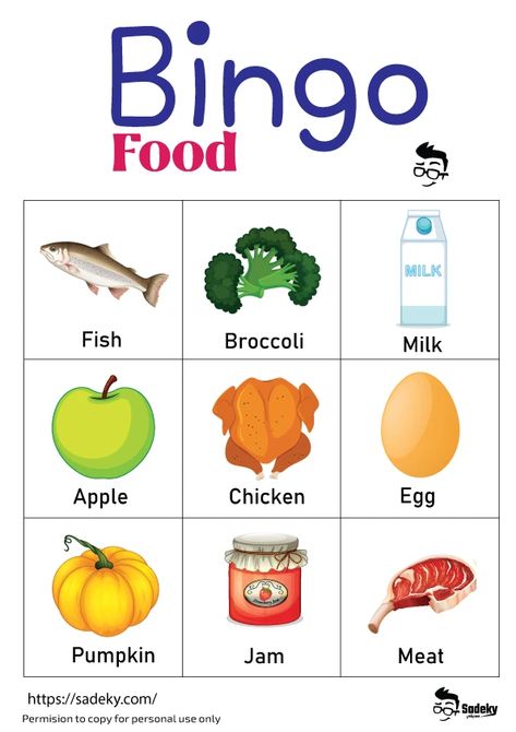 Free Food Bingo Cards Printable Game For Kids | Sadeky Food Bingo, Healthy And Unhealthy Food, Bingo For Kids, Printable Games For Kids, Printable Board Games, Food Vocabulary, Food Coloring Pages, Eating Right, Bingo Cards Printable