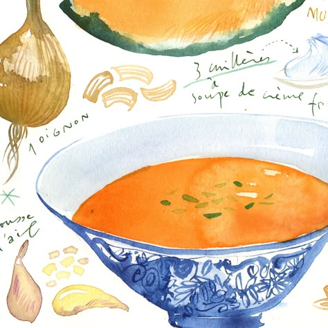 Pumpkin soup recipe Archival giclee reproduction print from Lucile's original watercolor painting.Handwritten notes are in English.Signed in pencil.Printed on fine art " BFK Rives " hot-pressed paper, smooth surface, 140 lb, 100% cotton (acid free ), using archival pigment inks.Dimensions in centimeters and inches:CENTIMETERS :21 X 29,7 cm / A4 :This print fits in a standard 21 cm X 30 cm frame.29,7 X 40 cm :This print fits in a standard 30 cm X 40 cm frame.INCHES :8 X 10 inches:This print measures 8X10 inches 8 1/4 X 11 3/4 inches:The paper measures 8 1/4 inches X 11 3/4 inches The image area fits in an 8 X 10 mat opening.11 X 14 inches:This print measures 11 X 14 inches11.7 X 15.7 inches:The paper measures 11.7 inches X 15.7 inchesThe image area fits in an 11 X 14 mat opening.12 X 16 inc Winter Kitchen Decor, Recipe Poster, Adorable Drawings, Illustrated Recipe, Illustrated Recipes, Zucchini Soup, Pumpkin Soup Recipe, Prompt Ideas, What's For Supper