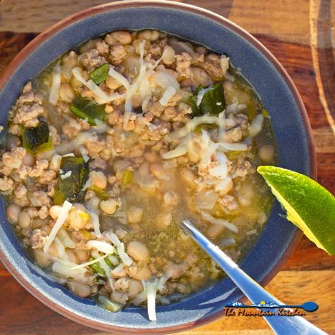 Ground Pork Chili Recipe, Ground Pork Chili, Ground Pork Sausage Recipes, Chili With White Beans, Pork Chili Recipe, Spicy Chili Recipe, Pork Sausage Recipes, White Bean Recipes, Mountain Kitchen