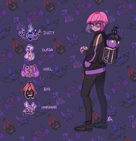 Pokemon Trainer Oc, Pokemon Trainer Costume, Pokemon Gym Leaders, Ghost Type Pokemon, Pokemon Human Form, Pokemon Rpg, Pokemon Game Characters, Ghost Pokemon, Oc Pokemon