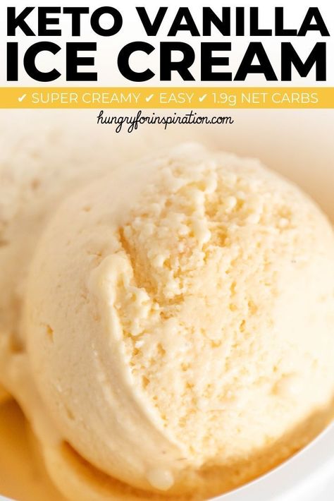 Sugar-Free Keto Vanilla Ice Cream with less than 2g net carbs per serving! Oh, and you only need 4 ingredients to make it - super easy! Enjoy this keto ice cream on a hot summer day #ketoicecream #icecreamrecipes #lowcarbdesserts #ketodesserts #ketotreats #lowcarbicecream Keto Vanilla Ice Cream, Veggie Noodle, Keto Treats, Low Carb Ice Cream, Keto Ice Cream, Keto Fat, Keto Cheesecake, Keto Diet Menu, Low Glycemic