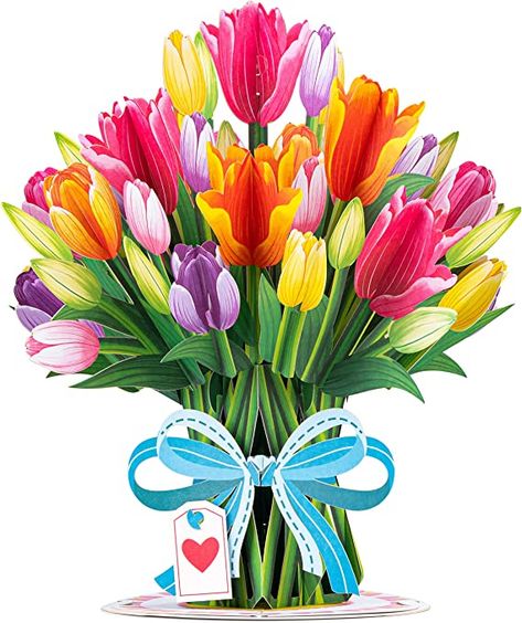 Great gift idea for Mother's Day! Pop Up Flower Cards, Bouquet Card, Bouquet Gift, Paper Bouquet, Tulip Bouquet, Forever Flowers, Flower Card, Paper Flower Bouquet, Tulip Flower