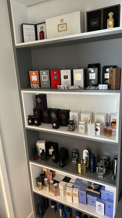 Cologne Display Ideas, Cologne Collection Display, Fragrance Cabinet, Cologne Display, Brazil Houses, Fragrance Display, Fragrance Storage, Best Perfume For Men, Best Fragrance For Men