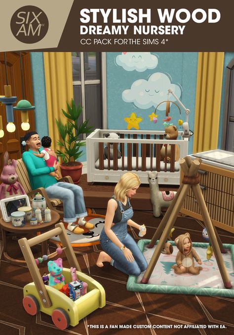 Stylish Wood Dreamy Nursery (CC Pack for The Sims 4) Overview | Patreon Sixam Cc, Sims 4 Pack, The Sims 4 Pack, Los Sims 4 Mods, Lotes The Sims 4, Dreamy Nursery, Sims 4 Bedroom, The Sims 4 Packs, Casas The Sims 4