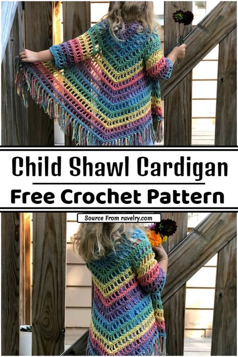 Girls Poncho Crochet Pattern, Crochet Poncho Patterns Kids, Crochet Baby Cardigan Free Pattern, Kimono Crochet, Modern Haken, Summer Child, Cardigan Crochet Pattern, Kids Crochet Pattern, Crochet Cardigan Pattern Free