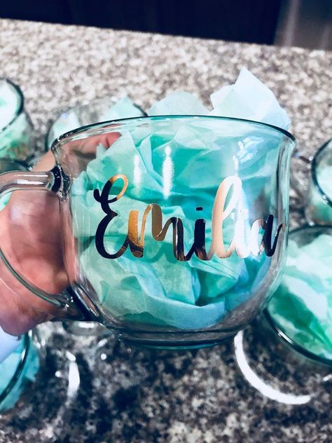 Glass Mugs With Vinyl, Clear Glass Coffee Mugs, Diy Silhouette, Clear Coffee Mugs, Cricut Decals, Mug With Name, Sun And Moon Rings, Celestial Gifts, Reusable Coffee Cup