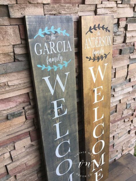 Vertical Signs, Welcome Sign Porch, Farmhouse Welcome Sign, Cricut Signs, Sign Decorations, Real Estate Agent Gift, Outdoor Welcome Sign, Welcome Signs Front Door, Cricket Projects