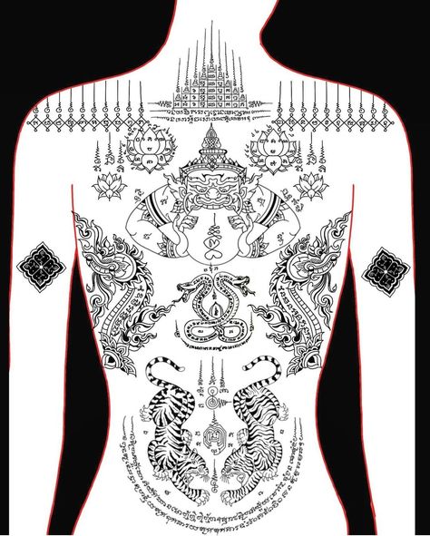 Sak Yant Chest Tattoo, Crazy Back Tattoos, Thai Back Tattoo, Cambodian Tattoo For Women, Sak Yant Back Tattoo, Sak Yant Tattoo Women, Sak Yant Tattoo Design, Cambodian Tattoo, Traditional Thai Tattoo