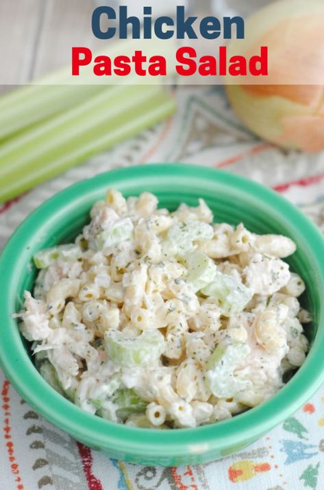 This Chicken Pasta Salad is simple to make and perfect for using leftover chicken. A great cold salad for picnics and potlucks.  www.thisolemom.com #chicken #pastasalad #pasta #macaroni #chickenrecipes #coldsalad #summer #sidedish #dinner Pasta Salad Recipes Chicken, Salads For Picnics, Simple Sides, Chicken Pasta Salad Recipes, Can Chicken Recipes, Chicken Salads, Potato Salads, Side Salads, Chicken Receipes