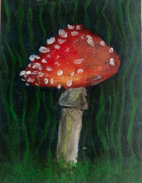 Mushroom Painting Easy, Acrylic Painting Ideas Mushrooms, Acrylic Painting Of Mushrooms, Toadstool Painting Acrylic, Acrylic Paint Mushroom, Mushroom Acrylic Painting, Mushroom In Forest Painting, Male Inspiration, Mushroom Painting