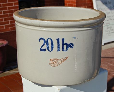 Hazel Home Art and Antiques Wausau, Wisconsin: Red Wing Pottery Update: Rare 20 Pound Butter Crock Red Wing Crocks Decor Ideas, Crock Display, Redwing Crocks, Red Wing Crocks, Crock Decor, Antique Bowls, Primitive Crocks, Red Wing Stoneware, Red Wing Minnesota