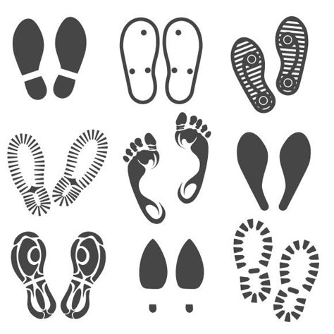 Footprint and shoes prints set by vectortatu on @creativemarket Shoe Logo Ideas, Shoe Logo Design, Printing Design, Shoe Print, 로고 디자인, Design Assets, Print Logo, Logo Inspiration, Free Vector Images