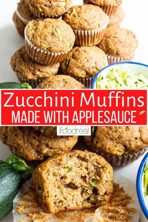 Healthy and moist zucchini muffins. Muffins With Applesauce, Healthy Zucchini Muffins, Gluten Free Zucchini Muffins, Zucchini Muffins Healthy, Banana Zucchini Muffins, Whole Wheat Muffins, Zucchini Bread Healthy, Zucchini Muffin Recipes, Healthy Banana Muffins