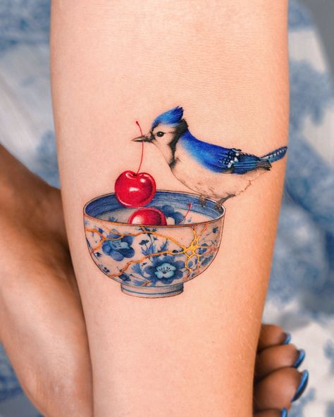 Kintsugi Tattoo Ideas, Porcelain Tattoo, Kintsugi Tattoo, Nail Piercing, Paper Bird, Jellyfish Tattoo, Tattoo Instagram, Bird Sitting, Detailed Tattoo