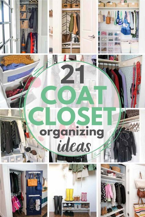 Need a better system for organizing your coat closet? Check out these 21 genius coat closet organizing ideas now! Organize Small Coat Closet, Front Door Closet Organization, Guest Coat Closet, Front Closet Organization, Organize Entryway, Small Entry Closet, Entry Closet Organization, Coat Closet Storage, Hall Closet Organization