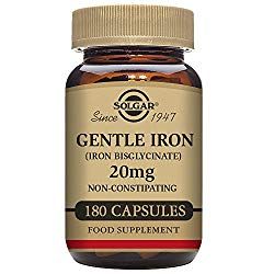 Solgar Gentle Iron (Iron Bisglycinate) 20mg Vegetable Capsules - Pack of 180 Normal Blood Glucose Levels, Iron Supplements, Iron Supplement, Cells And Tissues, Digestive Issues, Sensitive Stomach, Leafy Vegetables, Circulatory System, Healthy Bones