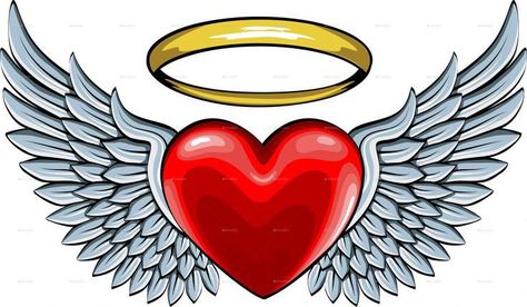 Wings And Halo Tattoo, Wings Heart Tattoo, Angel Wings Halo Tattoo, Tattoo With Wings, Angel Wings Tattoos, Wing Tattoo Ideas, Angel Wings Clip Art, Angel Wings And Halo, Heart With Angel Wings