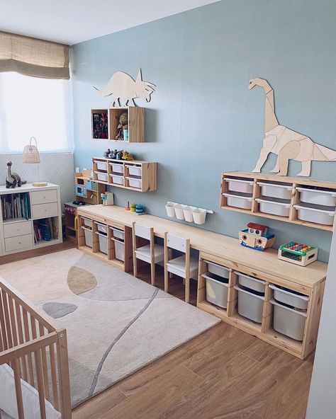 Ikea Trofast Boys Room, Toys Room Ideas, Playing Room Ideas, Trofast Kids Room, Playroom Ideas Boys, Kids Room For Two, Kids Bedroom Storage Ideas, Kid Room Organization, Kid Room Ideas