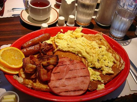 The Lumberjack Breakfast - a Canadian breakfast of gargantuan proportions with every meat available thrown on Lumberjack Breakfast, Baked Potato Loaded, Canadian Breakfast, Scalloped Potatoes Au Gratin, Potato Loaded, Beans Stew, Beef Pot Pie, Breakfast Around The World, Mashed Sweet Potato