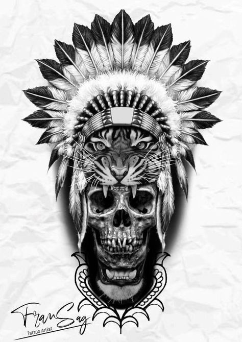 Native American Skull Tattoo, Indian Skull Tattoos, Native American Tattoo Designs, Tato Maori, Gothic Background, Indian Tattoo Design, Headdress Tattoo, Cool Animal Tattoos, Outdoors Quotes