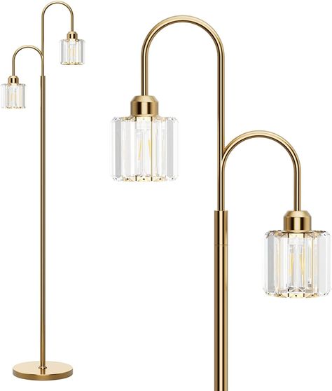 Ralbay Crystal Gold Floor Lamp, 2-Light Modern Crystal Floor Lamp, Crystal Gold Tall Lamp Tree Floor Lamp for Living Room Bedroom (Bulb Excluded) - - Amazon.com Tall Gold Lamp Living Rooms, Tall Gold Lamp, Glod Floor Lamp, Gold Floor Lamp Vintage, Dimmable Floor Lamp, Gold And Flass Floor Lamp, Crystal Floor, Bold Rose Glod Floor Lamp, Beautiful Floor Lamps