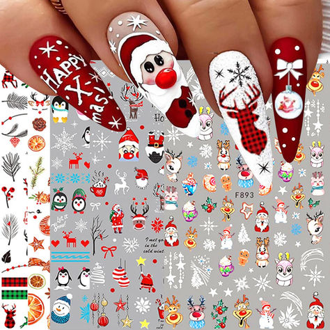 Perfect Nail Sticker Set: 10 sheets stickers are the perfect fashion accessories.Large number of different patterns for you to use and replace in daily life, nail decals are full of sensuality and elegance, Various charming patterns bring you a different mood.#ad Holiday Nails Diy, Snowman Nails, Christmas Nail Stickers, Unghie Nail Art, Holiday Nail Designs, Nail Art Stickers Decals, Holiday Nail Art, Nail Supplies, Winter Nail Art