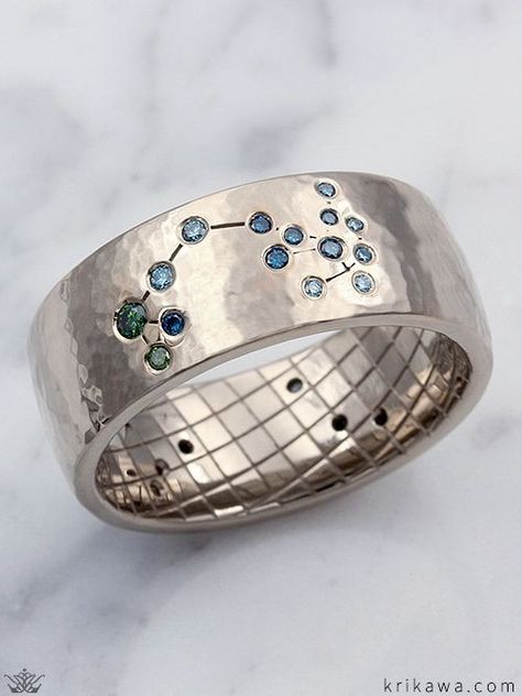 Unique Men Wedding Band, Unique Men’s Wedding Rings, Astrological Wedding, Astrology Wedding, Geek Wedding Rings, Capsule Jewelry, Constellation Wedding, Wedding Band With Diamonds, Flush Setting