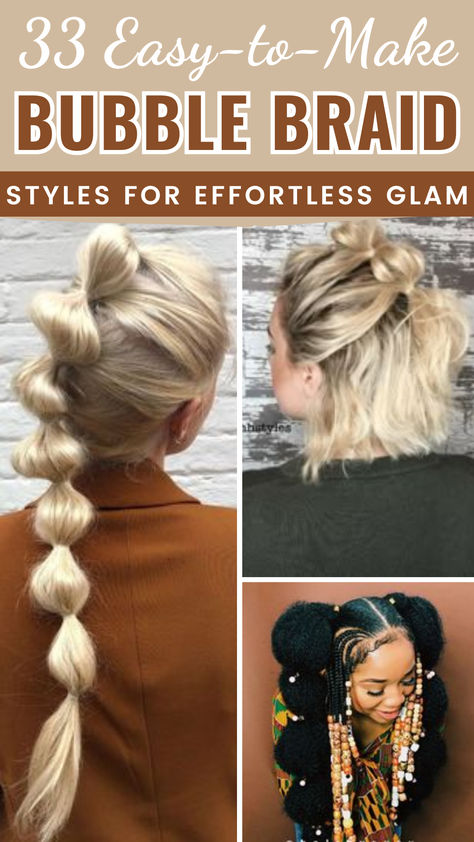 Bubble Braid Bubble Braids Into Ponytail, Braid Hairstyles Videos, Easy Rave Hairstyles, French Bubble Braid, Easy Bubble Braid Hairstyles, Bubble Braid Styles, Gym Hairstyles For Long Hair, Braid Sports Hairstyles, Braids Into Ponytail