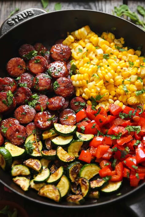 Sausage And Veggies Skillet, Sausage And Veggies, Sausage Recipe, Health Dinner, Turkey Sausage, Homemade Dinner, Health Dinner Recipes, One Pan Meals, Summer Dinner