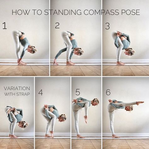 Here a step by step tutorial of the standing compass pose for the start into the new week. Before attempting the pose please make sure to… Standing Compass Pose, Best Yoga For Beginners, Compass Pose, Ectomorph Workout, Rower Workout, Stepper Workout, Fall Fitness, Anaerobic Exercise, Orange Theory Workout