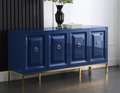 Blue Sideboards, Lacquered Sideboard, Server Cabinet, Lacquer Furniture, Design Door, Modern Sideboard, Wood Sideboard, Countertop Materials, Gold Handles