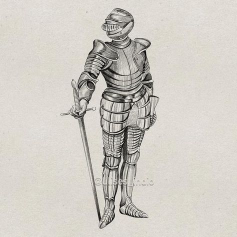 Suit Of Armor Tattoo, Knight Armor Tattoo, Medieval Knight Tattoo, Medieval Tattoo Flash, Knight Tattoo Design, Soldier Tattoo, Medieval Drawings, Medieval Tattoo, Knight Tattoo