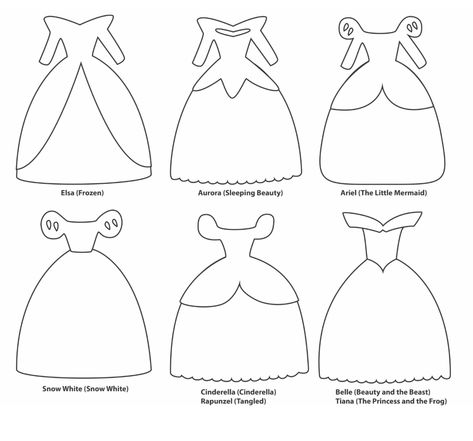 Disney Outline, Cutout Templates, Belle Drawing, Dress Template, Dress Templates, Disney Princess Dress, Cinderella Characters, Printable Princess, Princess Crafts