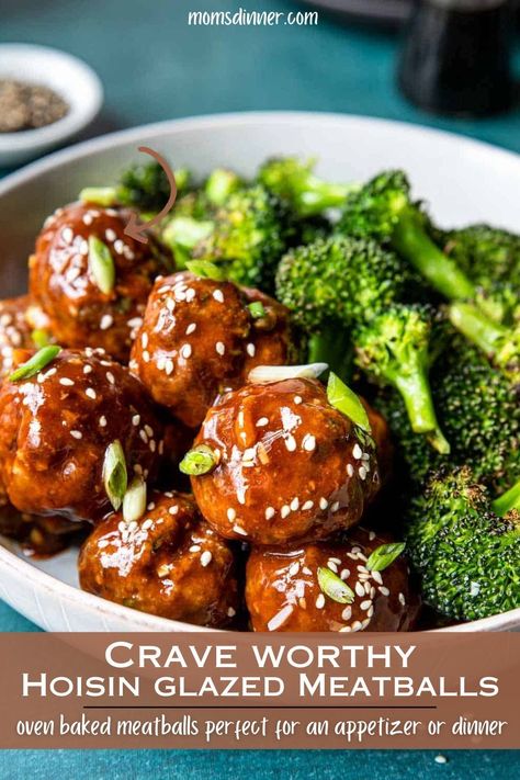 This Saucy Hoisin Meatballs Recipe will satisfy your craving for your favorite Asian flavors like Hoisin, Sesame, Garlic and Fresh Ginger. This recipe is a delicious and unique twist on traditional meatballs. You will start by making a super flavor-packed beef meatball and pop them in the oven, while they bake you put together an easy-to-make Hoisin Glaze on the stove top. Hoisin Glazed Meatballs, Hoisin Meatballs Recipe, Traditional Meatballs, Hoisin Meatballs, Easy Entertaining Dinner, Homemade Hoisin Sauce, Meatballs Beef, Oven Meatballs, Oven Baked Meatballs