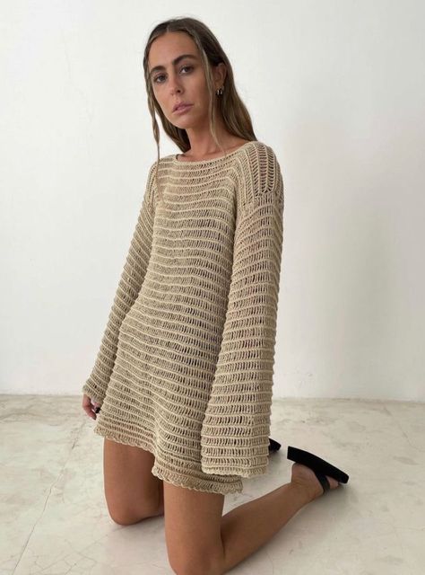 Crochet Boat, Long Sleeve Crochet Dress, Crochet Dress Ideas, Crochet Summer Dress, Knit Summer Dress, Crochet Summer Dresses, Crochet Outfits, Beach Crochet, Crochet Women