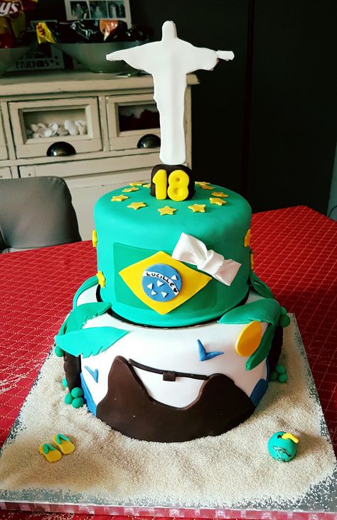 Cake design Brésil Rio de Janeiro Brazil Theme Cake, Brazil Football Cake, Rio De Janeiro Birthday Party Ideas, Brazilian Birthday Party Food, Jamaica Cake Design, Soccer Birthday Cakes, Soccer Birthday, Pastry Art, Themed Cakes