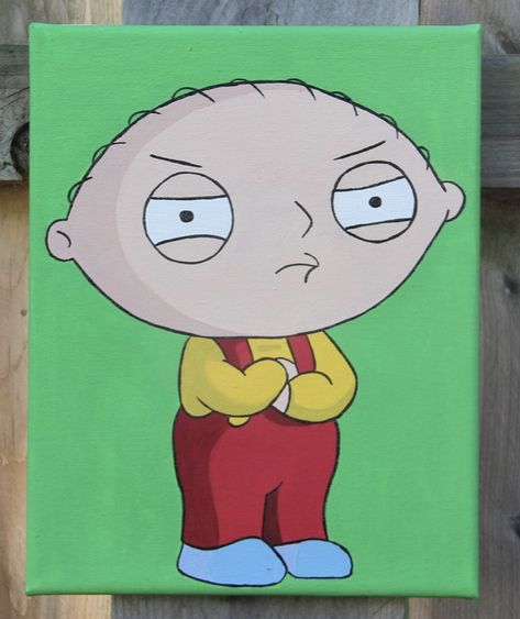 Canvas Painting Ideas For Guys, Paintings Of Cartoons, 90s Painting Ideas On Canvas, Canvas Painting Characters, Simple Cartoon Paintings On Canvas, Stewie Painting, Painting Ideas Cartoon Characters, Cartoon Character Paintings, Cute Cartoon Paintings