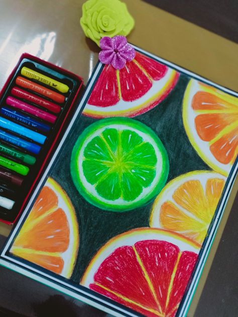 Citrus Fruits Drawing, Fruits Oil Pastel Drawing, Fruits Oil Pastel, Citrus Fruit Drawing, Oil Pastel Fruit Drawings, Pastel Fruit Drawing, Oil Pastel Crayons Drawing, Oil Pastel Fruit, Citrus Illustration