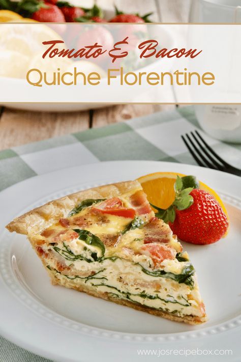 Small Town Cafe, Quiche Florentine, Tomato Quiche, Delicious Quiche, Onion Dip Recipe, Bacon Quiche, Tart Filling, Spinach Quiche, Bacon Tomato