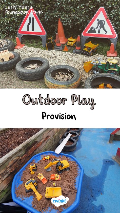 Enhance your outdoor play space with tyres to create a fun construction area. Click for more. Thanks to Catherine Estelle Bird & Zoe Clark Outdoor Eyfs Activities, Outdoor Eyfs Area, Outdoor Construction Area Eyfs, Outdoor Area Eyfs, Outdoor Construction Area, Construction Play Area, Childminding Ideas, Eyfs Outdoor Area, Eyfs Outdoor