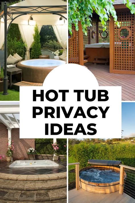 How To Hide A Hot Tub, Privacy Fence Ideas For Hot Tub, Hot Tub Hideaway, Backyard Hot Tubs Ideas, Hot Tub Ideas Backyard Privacy Wall, Boho Hot Tub Area, Privacy Screen For Hot Tub, Jacuzzi Privacy Ideas, Hot Tub Pergola Ideas Privacy Walls