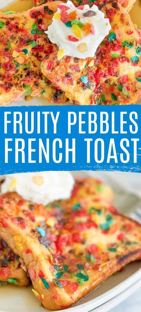 Crunchy, sweet, and bursting with color! Our baked Fruity Pebbles French Toast is a fun meal that combines two breakfast favorites: Fruity Pebbles cereal and classic French Toast. You can have this delicious dish on the table in less than 30 minutes! Fruity Pebbles French Toast, Breakfast Favorites, Fruity Pebbles Cereal, Pebbles Cereal, Broccoli Dishes, Easy Breakfast Brunch, Slow Cooker Creamy Chicken, Buttermilk Pancakes Fluffy, Classic French Toast