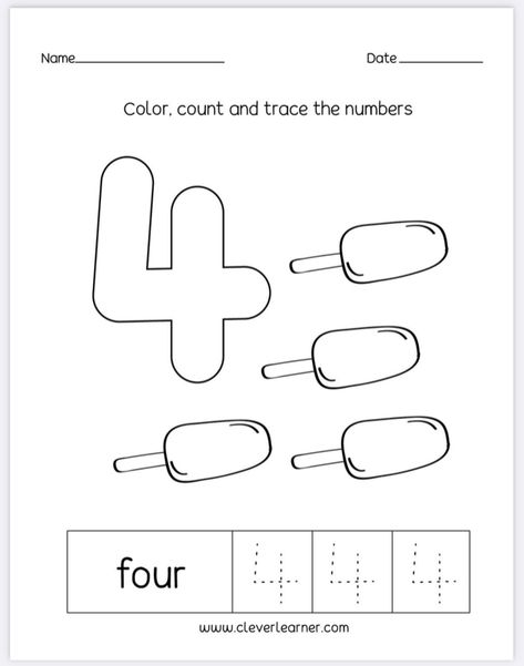 4 Worksheets Preschool, Number 4 Worksheets For Preschool, 2025 Number, Nursery Worksheet, School Sheets, Prek Worksheets, Maths Worksheet, Handwriting Worksheets For Kids, Preschool Assessment