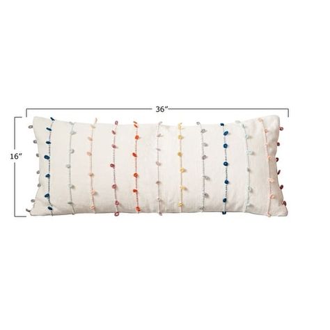 White Cotton Pillow with Multicolor Embroidered Loop Stripes - On Sale - Bed Bath & Beyond - 31629167 Loop Pillow, Hello Honey, Striped Bedding, Creative Co Op, Best Pillow, Cotton Throws, Cotton Throw Pillow, Stripe Pillow, Cushion Pads